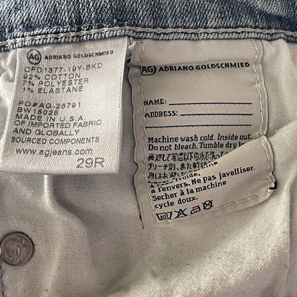 AG SZ 29 Stevie Ankle Jeans Slim Straight Distressed Rips Mid-Rise Pockets Blue - Picture 12 of 12